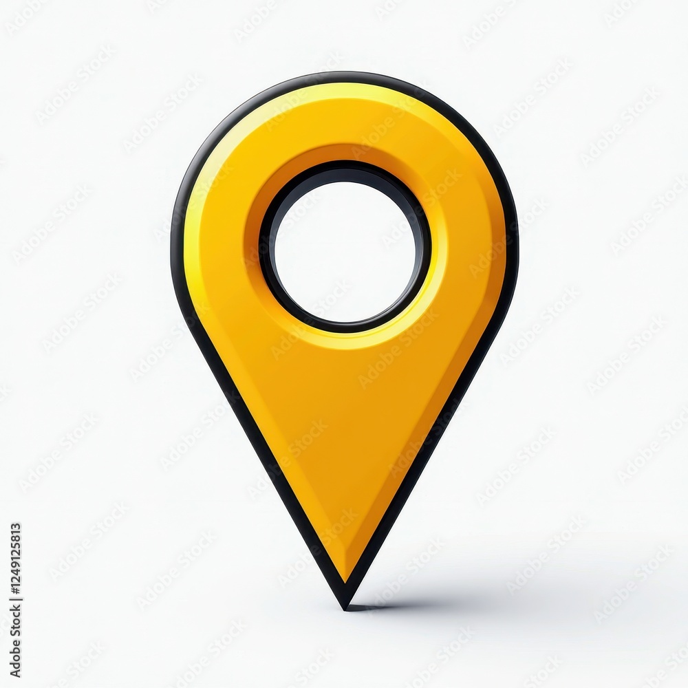 Poster glossy yellow map pointer with black outline on white background
