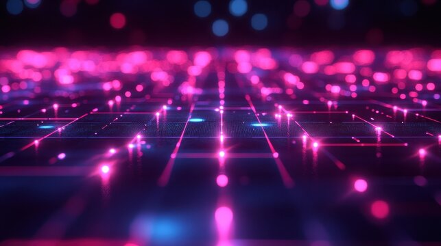 Pink grid network digital data flow background