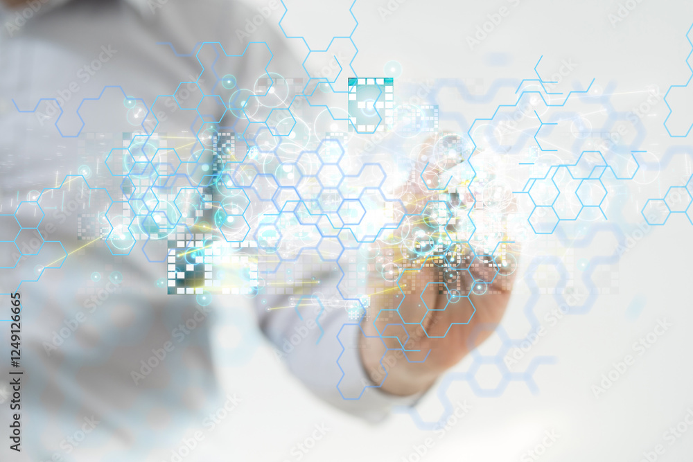 Aufkleber Neural network 3D illustration. Big data and cybersecurity - connection