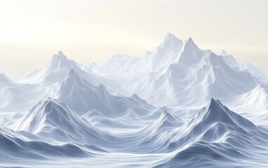 3d abstract white mountain landscape with lines, dots, and volumetric lighting design