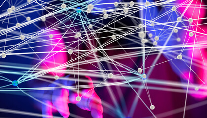 Global network. Blockchain. 3D illustration. Neural networks and artificial intelligence. Abstract