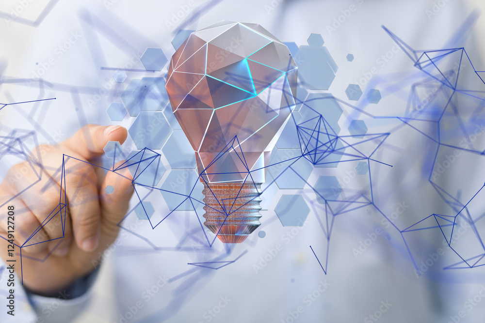 Poster Neural network 3D illustration. Big data and cybersecurity - neural network exposure digital