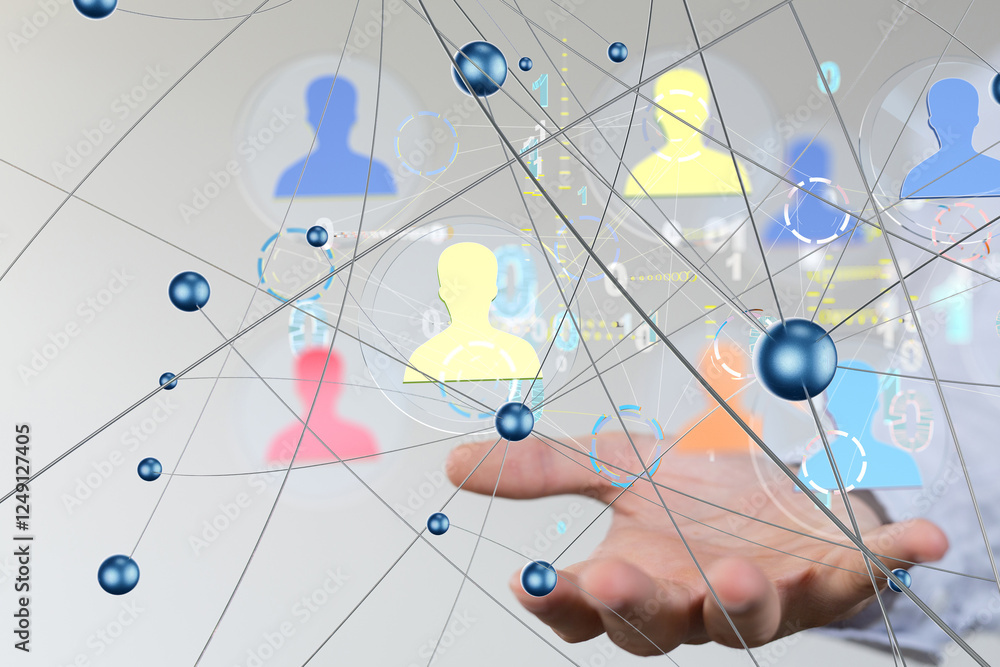 Aufkleber Abstract network of physical devices on the Internet using a network connection with statistics numbers 3d illustration