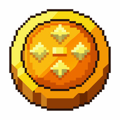 Fototapeta premium Golden Pixel Coin Retro Game Currency Icon in 8 Bit Style
