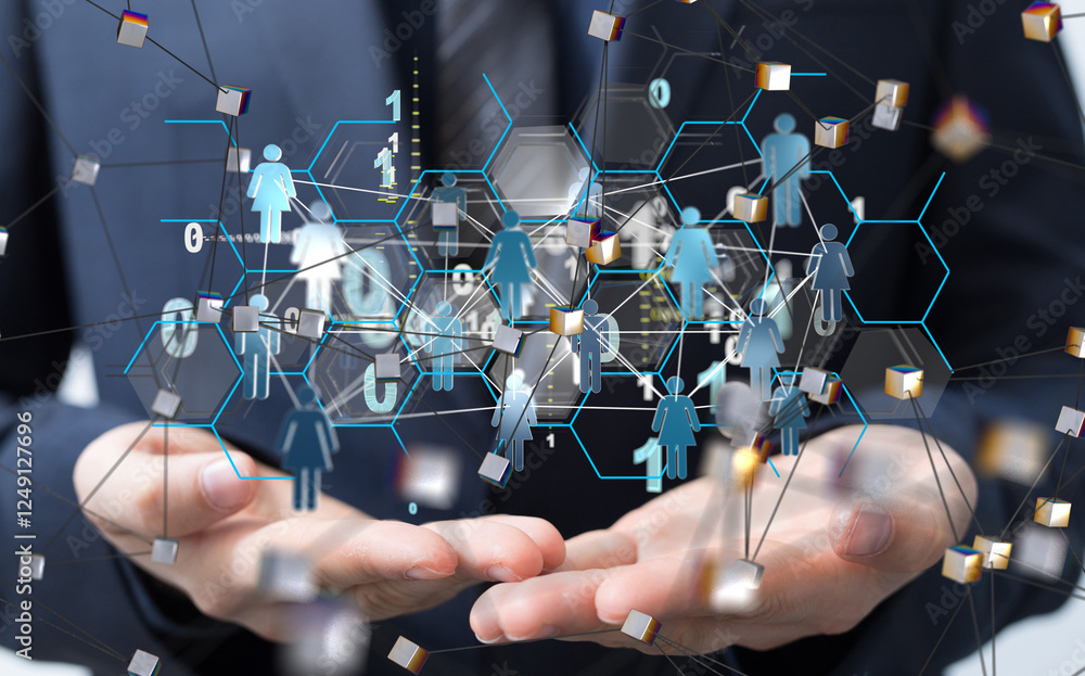 Poster abstract technology group and data 3d