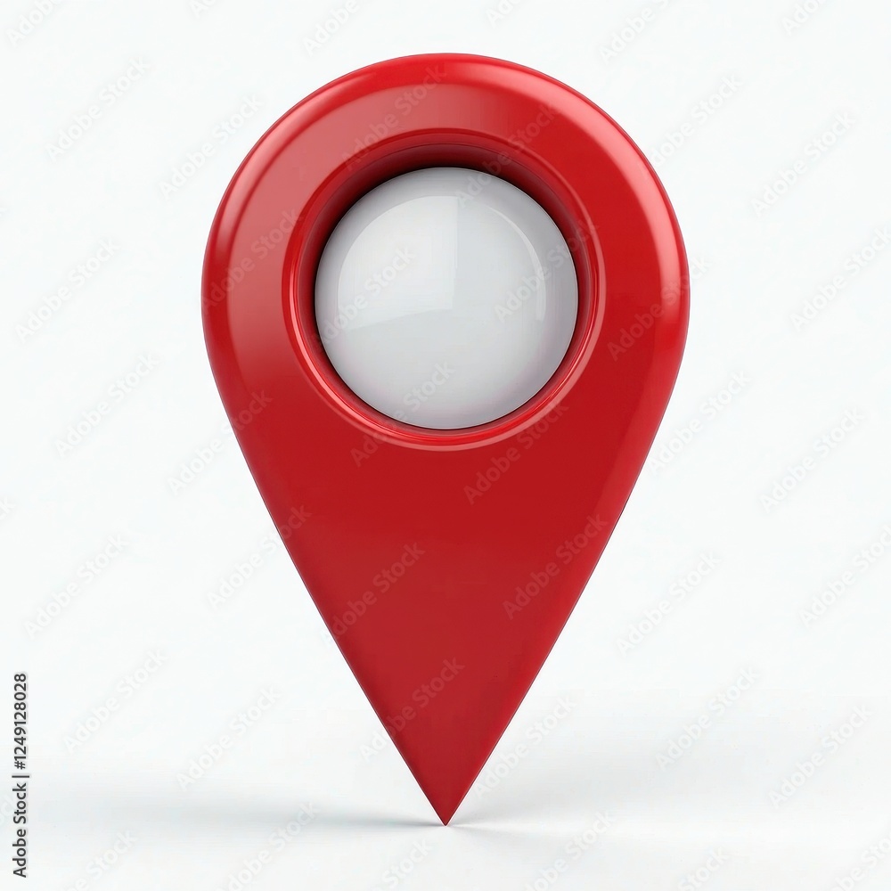 Poster red map pointer and white button on a clean white background