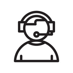 Minimalist line icon of a customer service representative wearing a headset and tie. Perfect for business, support, call center, and communication-related designs