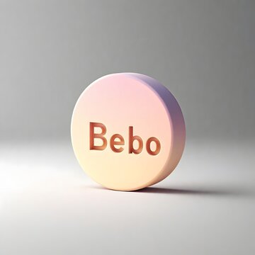 A round pastel colored pill with the word  bebo  engraved on it set against a gradient background