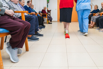 Elderly residents engaging in group activity at nursing home