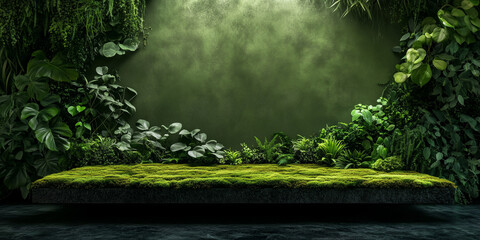 Lush Greenery Studio Background with Moss and Natural Foliage