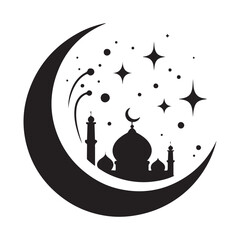 Vector silhouette of crescent moon for Eid - minimalist design, transparent background