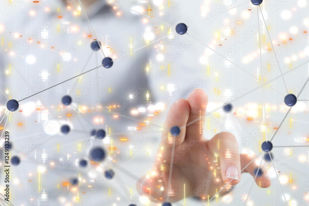 Poster neural network 3d illustration. big data and cybersecurity