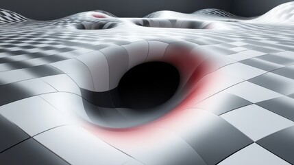 Abstract black holes on checkered surface, digital art, science fiction background