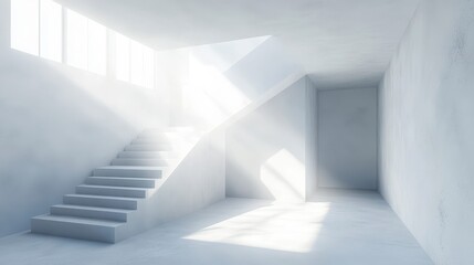 Obraz premium Bright Minimalist Interior with Sunlight and Open Staircase Design