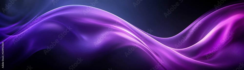 Poster a vibrant, flowing wave of purple light against a dark background, creating a dynamic and abstract v