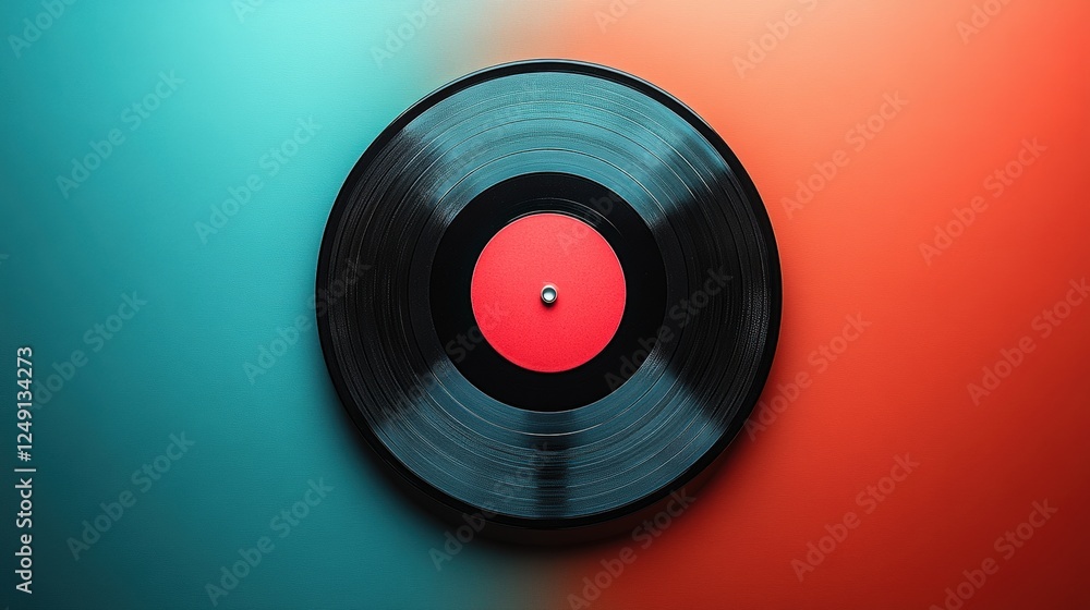 Poster minimalist vinyl record on beige background with elegant design, smooth surface and subtle color con