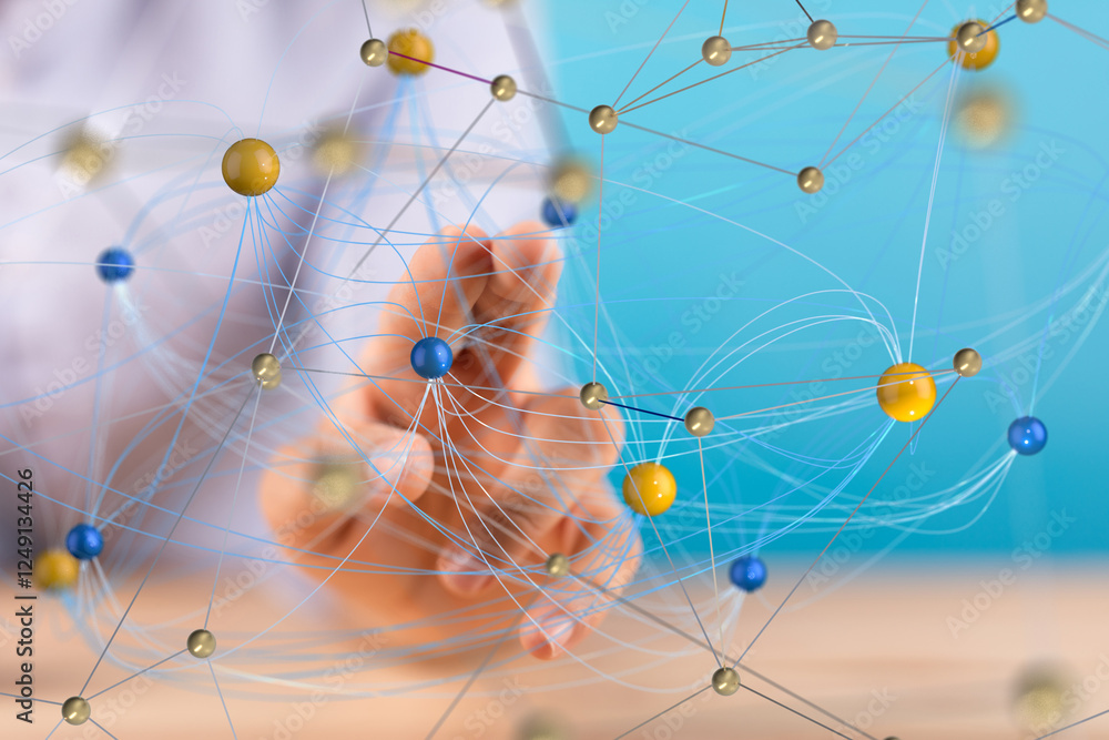 Poster neural network 3d illustration. big data and cybersecurity