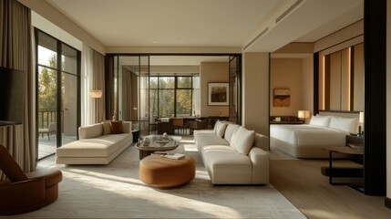 Fototapeta premium Luxury Suite with Breathtaking Views: Modern Minimalist Design