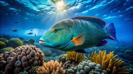 Palau Blue Corner: Majestic Humphead Wrasse Underwater