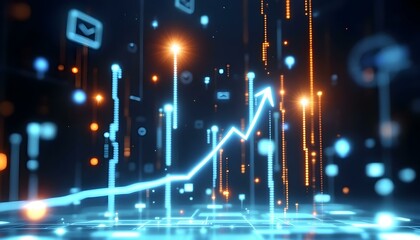 Obraz premium Holographic Economy Growth Projection with Futuristic Light Effects