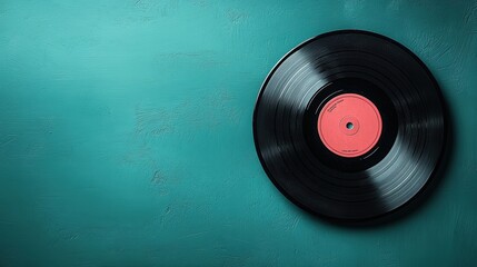 Obraz premium Minimalist Design Featuring a Classic Vinyl Record on a Vibrant Green Background for Stylish and Contemporary Decor