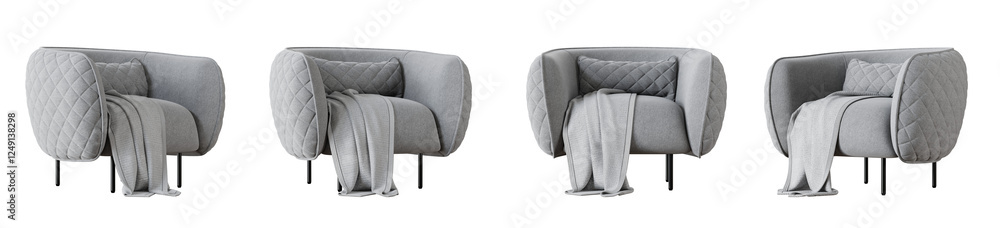 Poster Armchair with blanket set isolated on transparent background. 3D render.