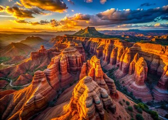 Fototapeta premium Panoramic Landscape Photography: Majestic Rouge Cliffs at Sunset