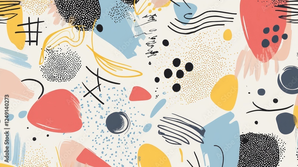 Poster this vibrant backdrop showcases an array of hand-drawn shapes and doodles in trendy pastel hues. ide