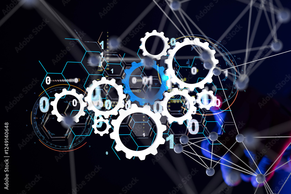 Poster neural network 3d illustration. big data and cybersecurity