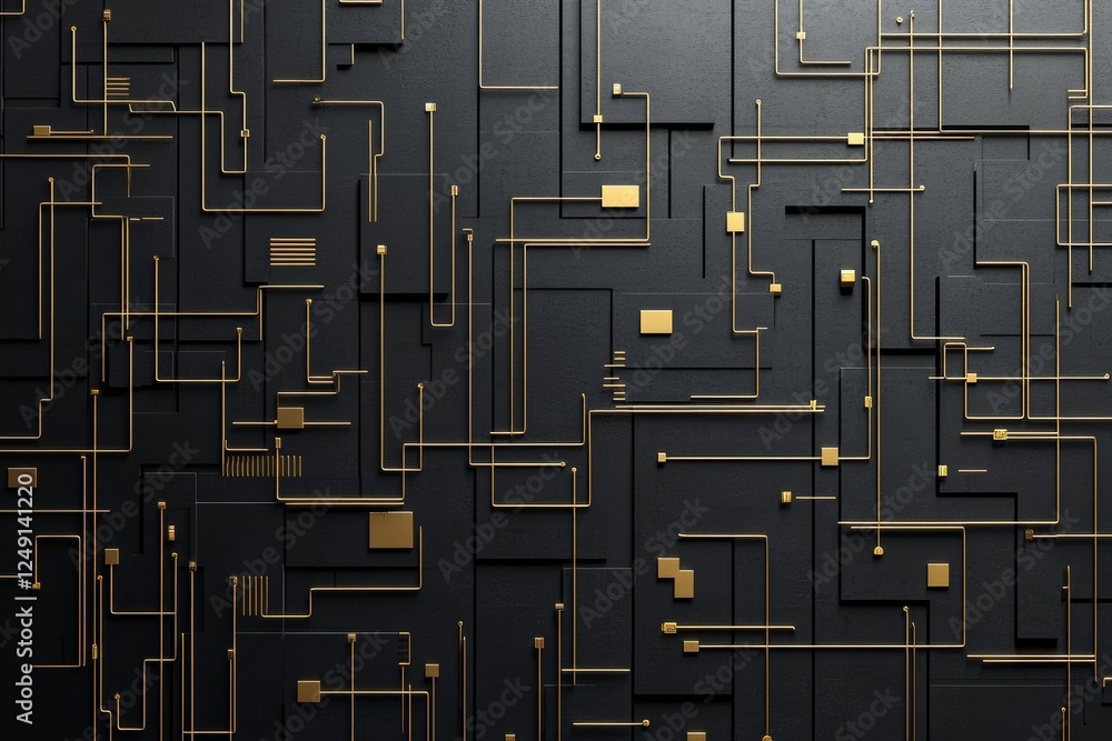 Poster futuristic black and gold abstract with geometric shapes representing technology and data science