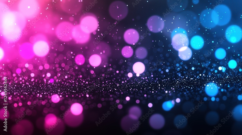 Poster Abstract background with glowing particles waving on a black backdrop