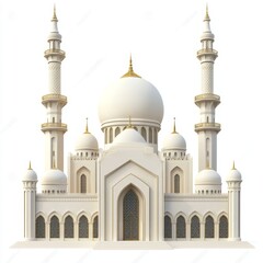 White Mosque, Arabian architecture, isolated, 3D render, travel brochure