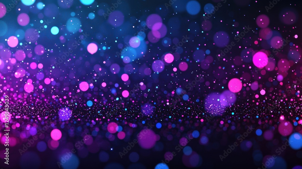 Poster abstract background with glowing particles waving on a black backdrop