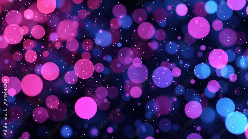 Poster Glowing particles waving on a black backdrop creating a bokeh light effect