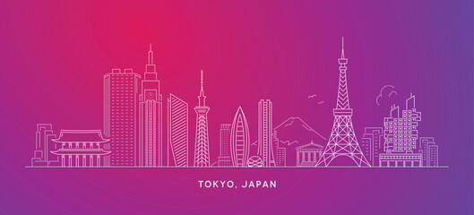 Japan Tokyo Skyline Vector Outline