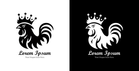 The logo design is in the shape of a chicken wearing a modern style crown