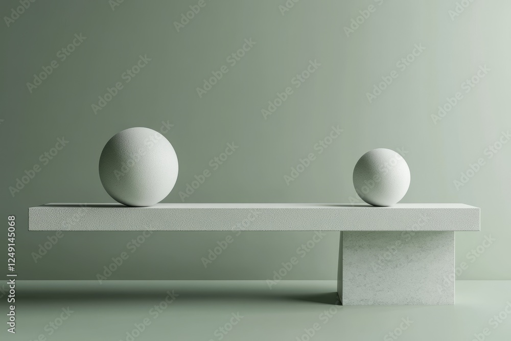 Aufkleber minimalist 3d render of geometric shapes balancing on a scale with soft lighting and subtle shadows