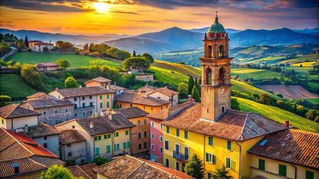 Picturesque Italian Village: Govone's Rural Charm, Fields, Roofs & Belfry