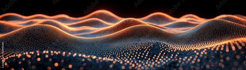 Poster a mesmerizing digital landscape featuring flowing waves of light, creating an abstract visual of pea