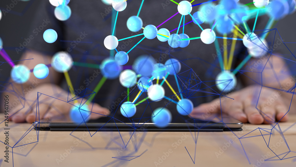 Poster conference Digital Network and data concept 3d - neural network exposure digital