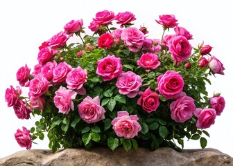 Pink Rose Bush, Isolated on White Background - Urban Exploration Photography Stock Photo