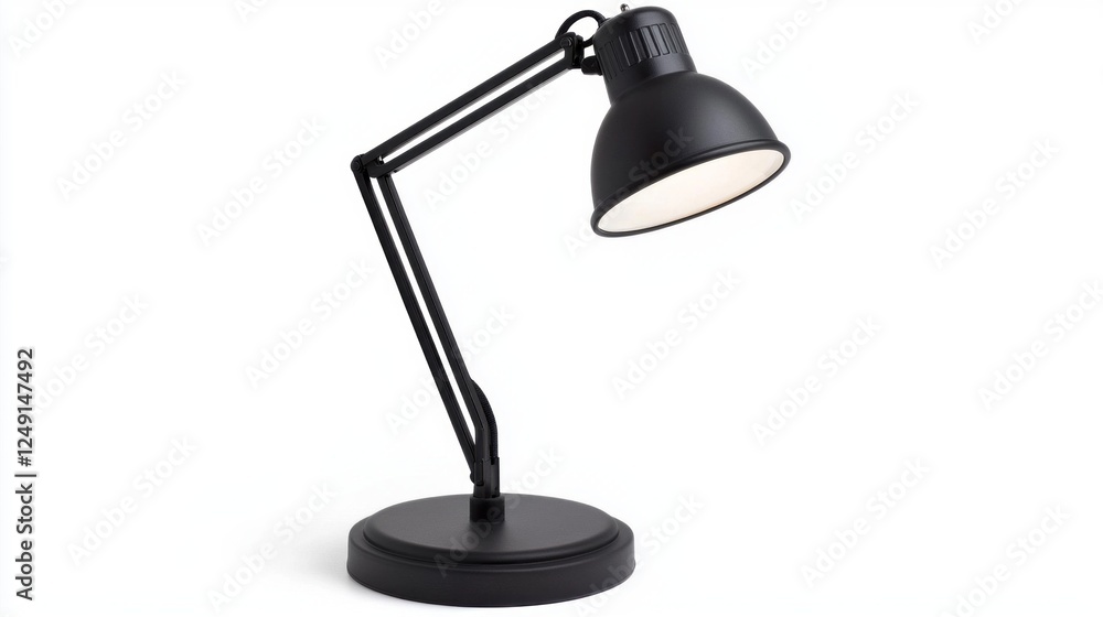 Poster a sleek black desk lamp stands elegantly in isolation, showcasing its minimalist design and function