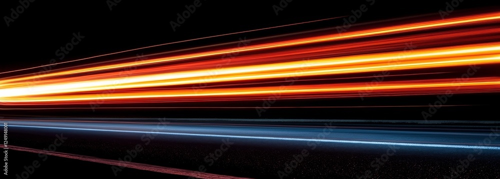 Poster a dynamic image showcasing vibrant light trails in motion against a dark backdrop, illustrating spee