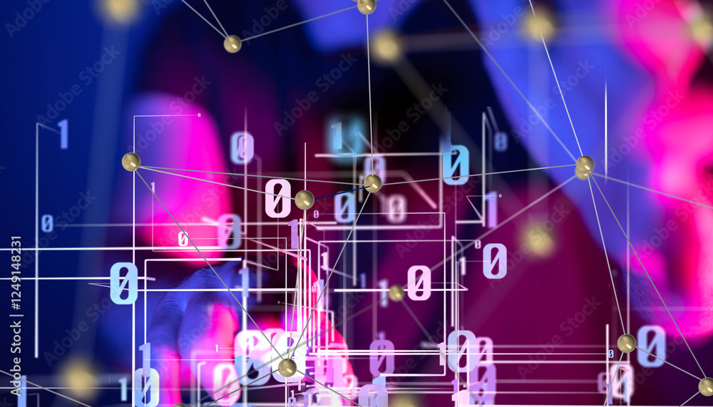Aufkleber Global network. Blockchain. 3D illustration. Neural networks and artificial intelligence. Abstract