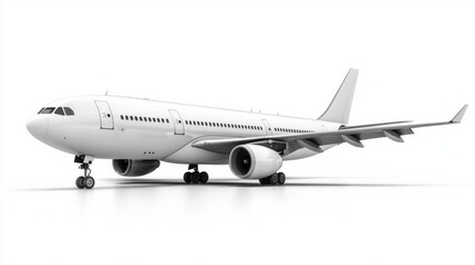 Obraz premium Sophisticated design of a white aircraft stands prominently isolated on a pristine white surface, making it an ideal choice for illustrating aviation themes or commercial scenarios