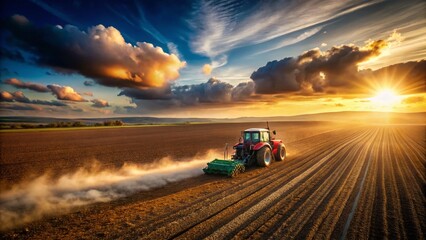 Fototapeta premium Powerful Tractor Preparing Arable Land for Spring Planting