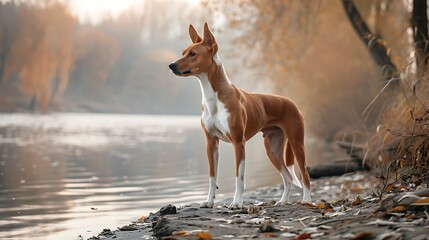 A Basenji standing alertly