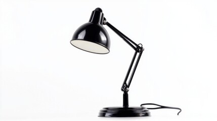 A sleek black desk lamp stands alone, its curved shade reflecting light softly. Ideal for illuminating workspaces, this lamp emphasizes stylish simplicity and functionality