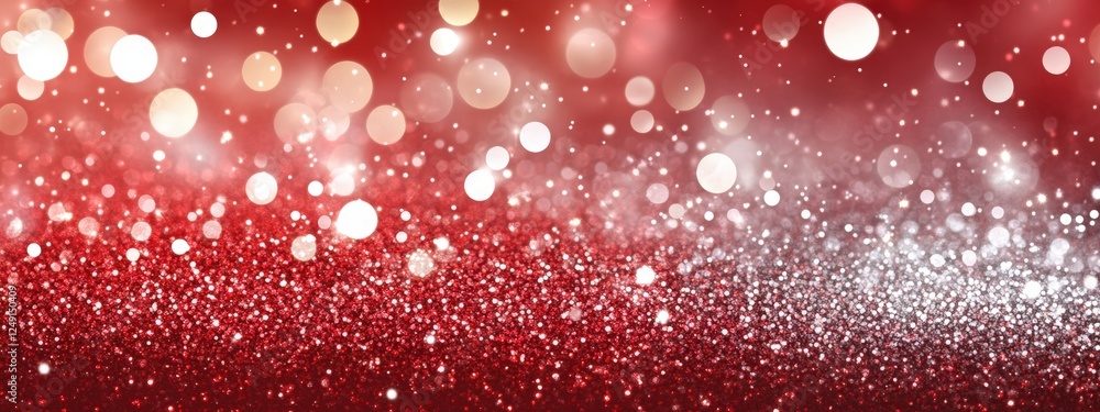 Poster sparkling red and silver glitter background with bokeh effect creating a festive and joyful atmosphe