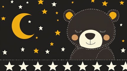 Fototapeta premium Cute Bear with Moon and Stars on Dark Background for Children's Decor